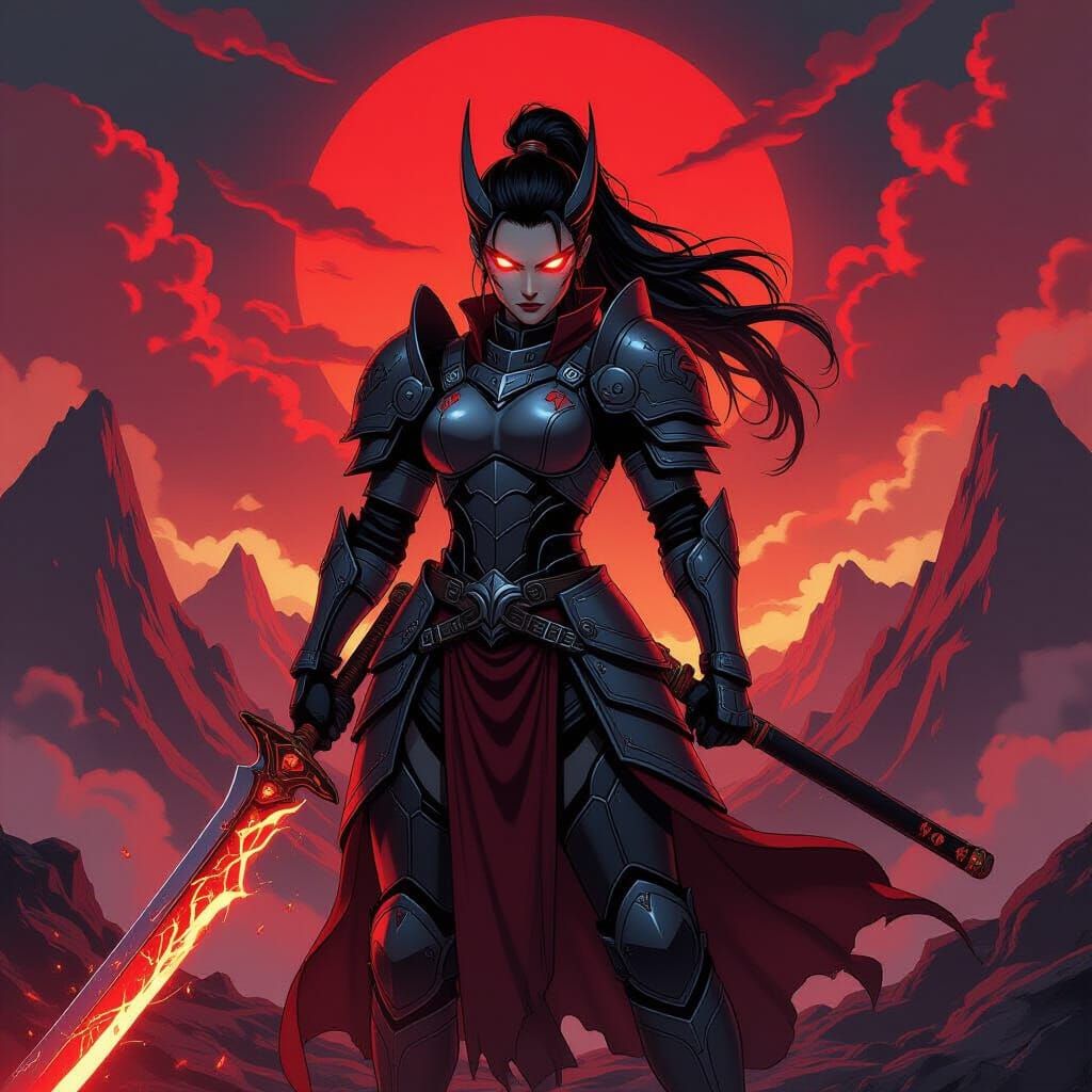 Anime-Style Demon Warrior with Magic Katana