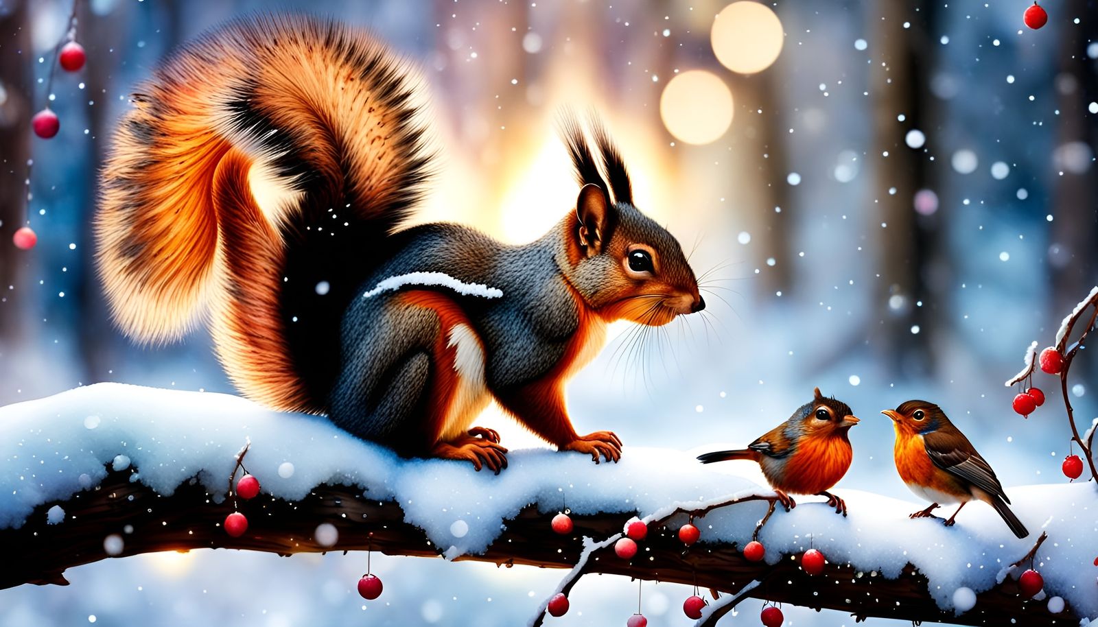 Winter Woodland Squirrel Watercolor Painting