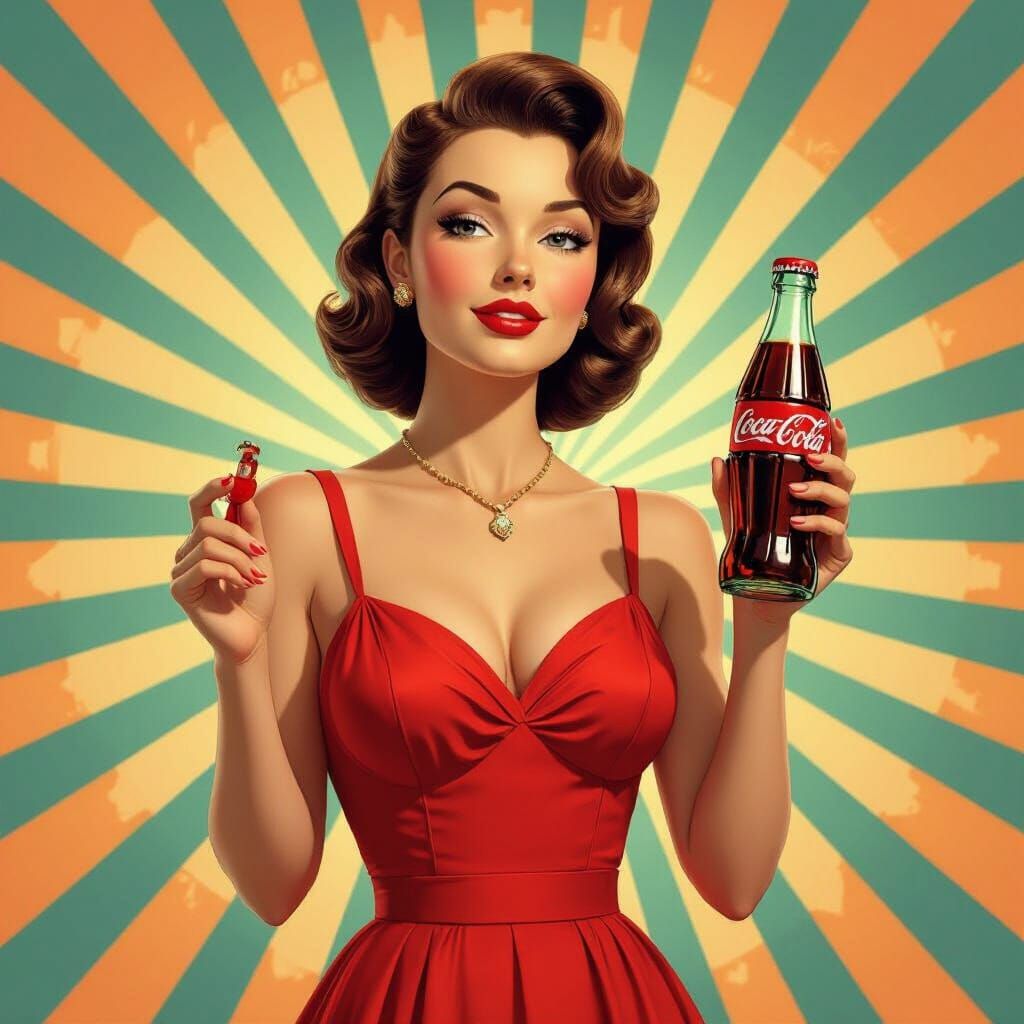 Coca-Cola Ad: Lady in Red Sundress, 1940s Style