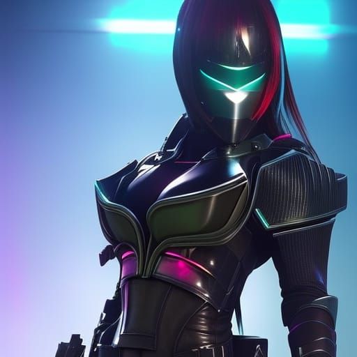 Cyberpunk Female Warrior in Neon Armor