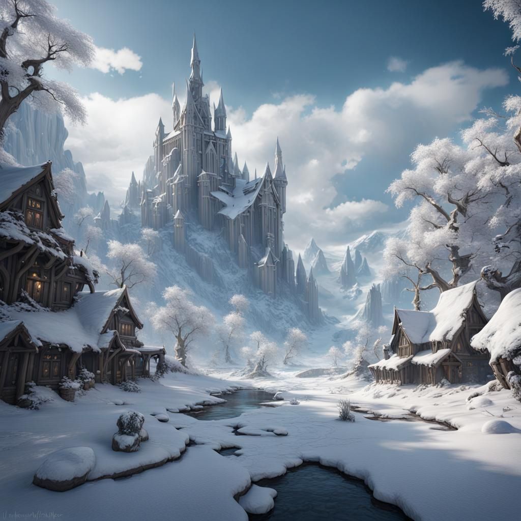 Intricate Snow Scene in Detailed Matte Painting Style