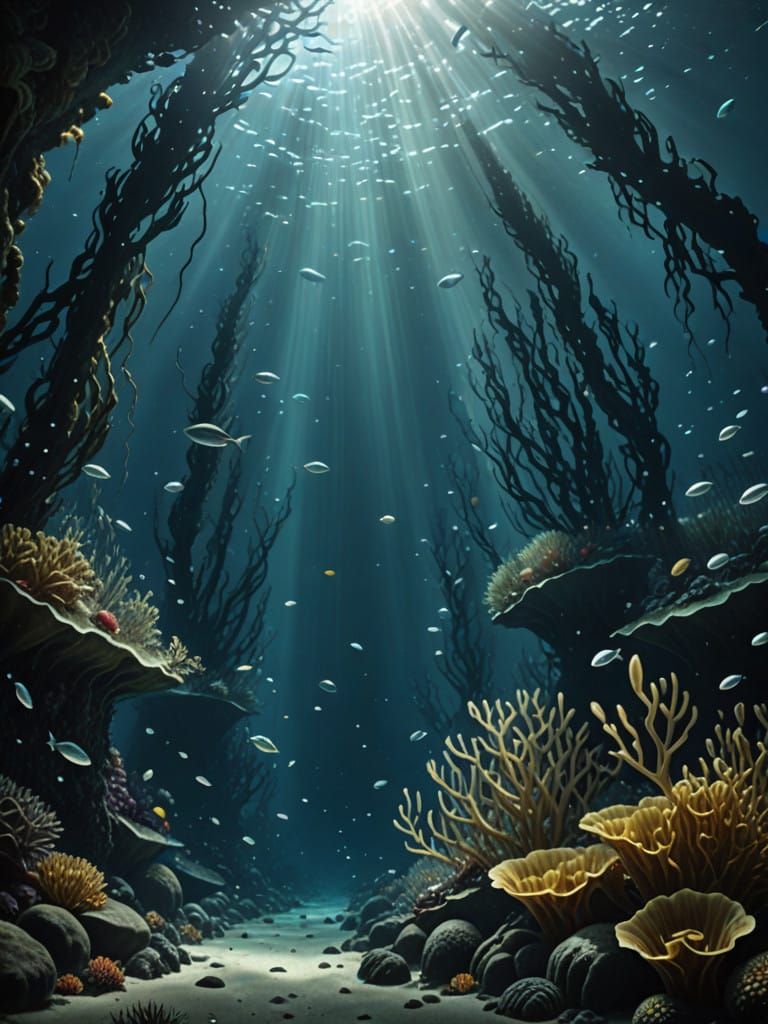 Epic Kelp Forest Scene: Silver Fish Swim in Light Beams