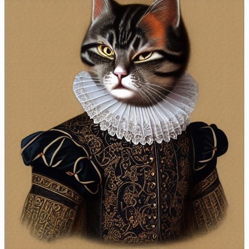 Elizabethan Gentleman Cat Portrait in Digital Art