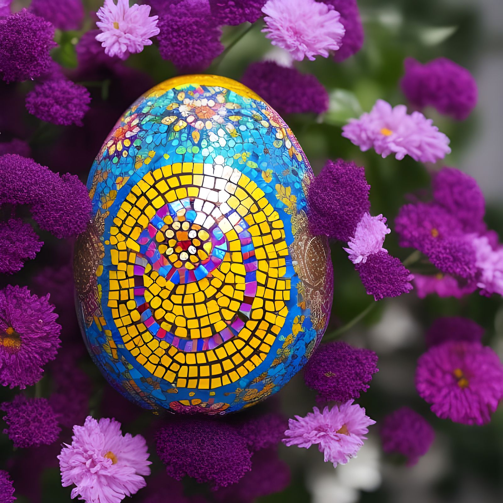 Mosaic Egg with Flowers in Graffiti Art Style