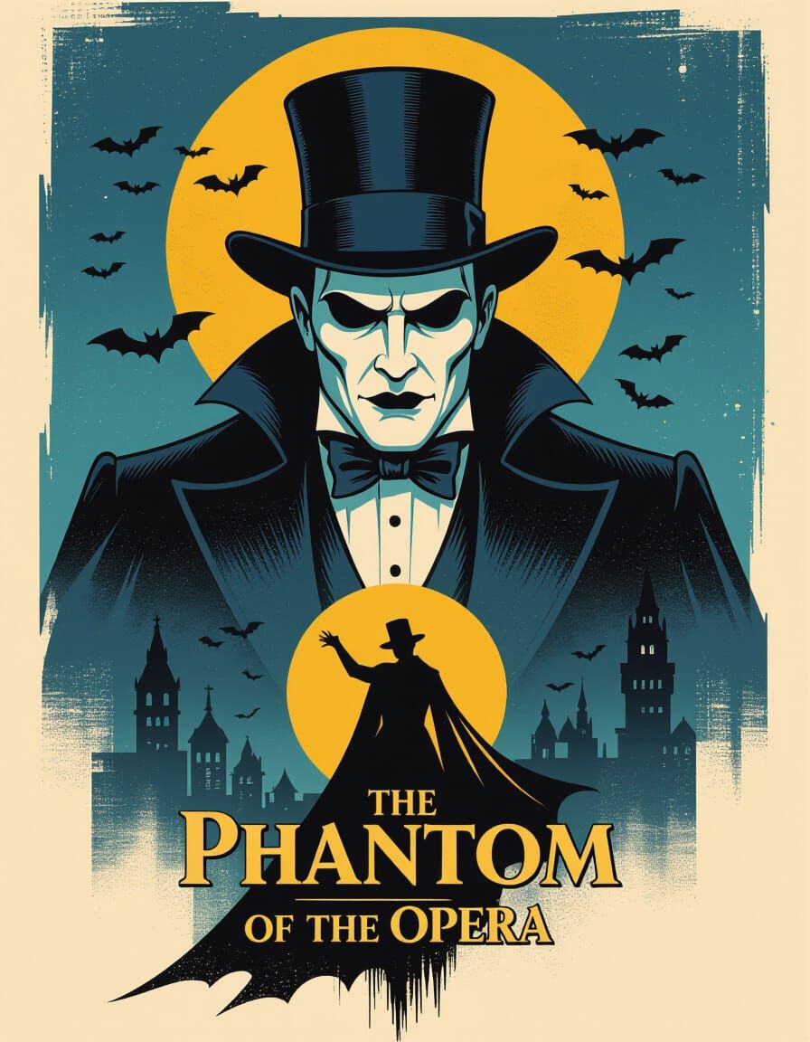 Phantom of the Opera in Classic Horror Movie Poster Style
