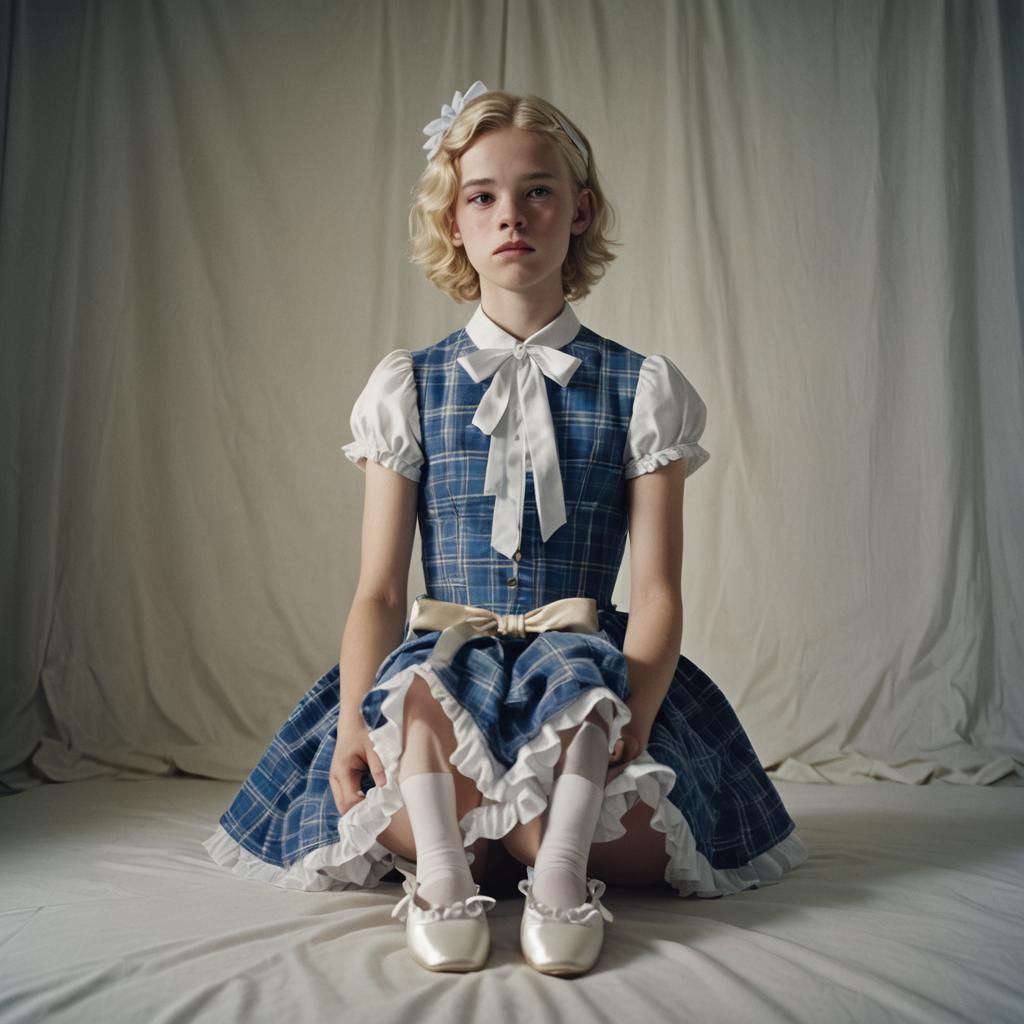 Young Person in Frilly Dress, Cinematic Still