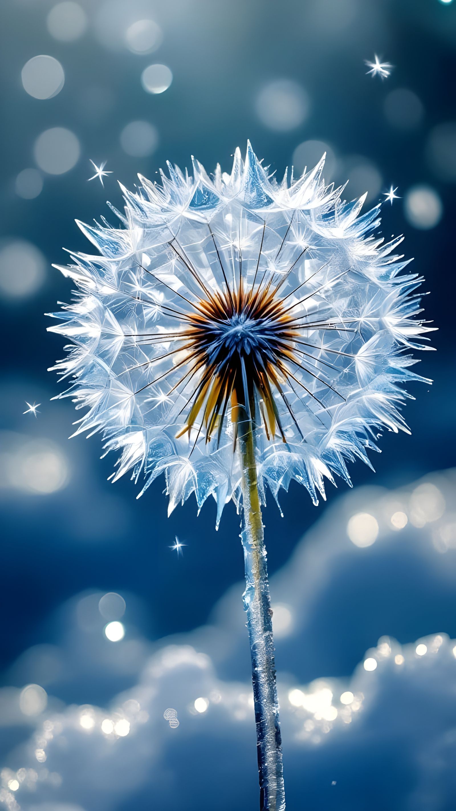 Crystal Frost Dandelion: Intricate Ice Carving of Unparallel...