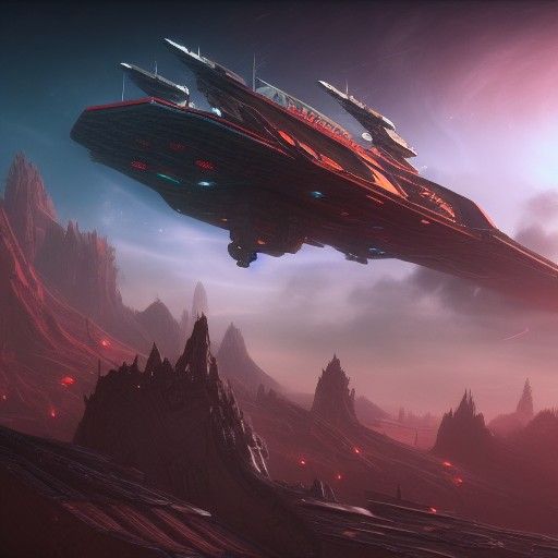 Detailed Space Battleship in Matte Painting Style