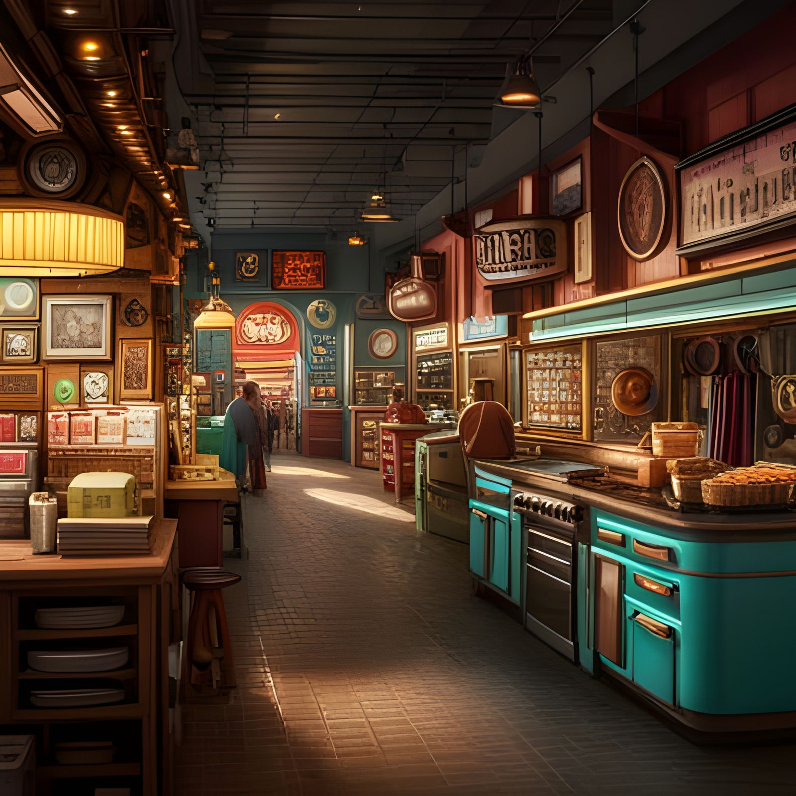 Busy 1950s Supermarket: Detailed Matte Painting