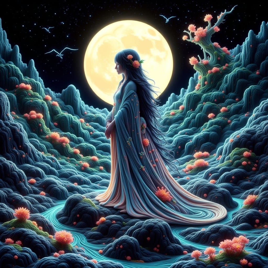 Tsukuyomi-no-Mikoto: Japanese Moon God in Traditional Style