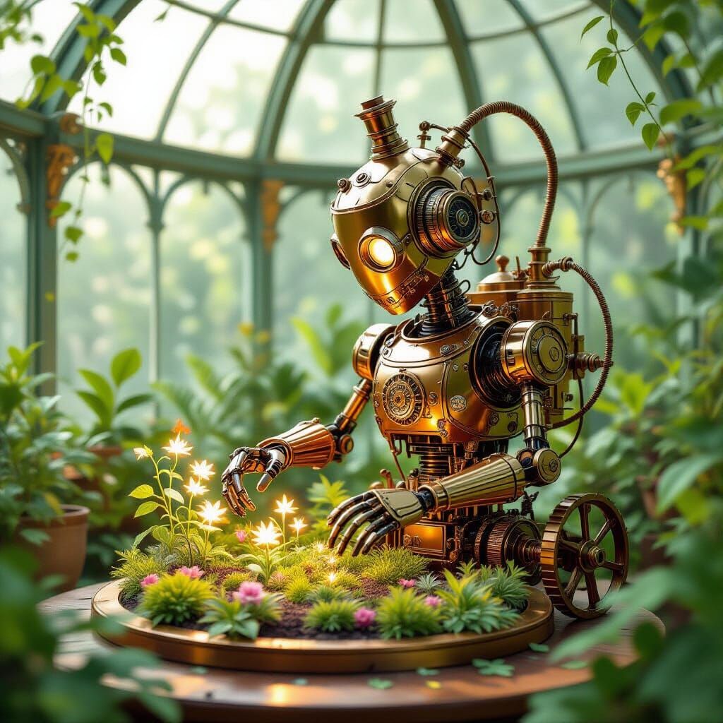 Steampunk Automaton Tends Enchanted Garden