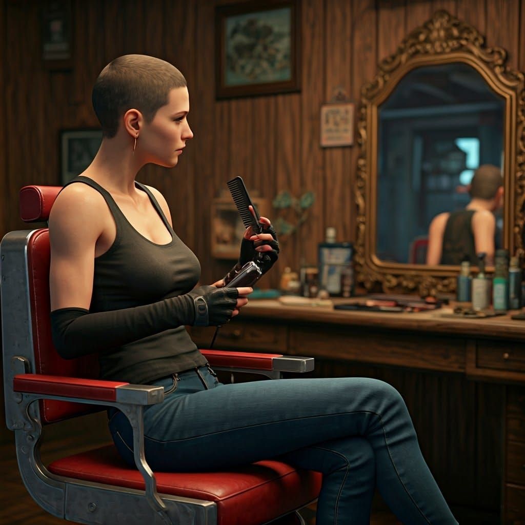 Tifa Lockhart in Retro-Style Barber Chair