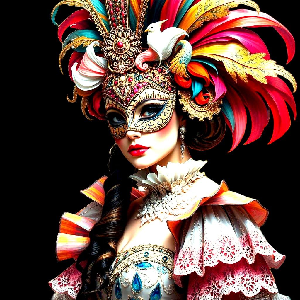 Majestic Masked Woman in Stunning Carnival Attire