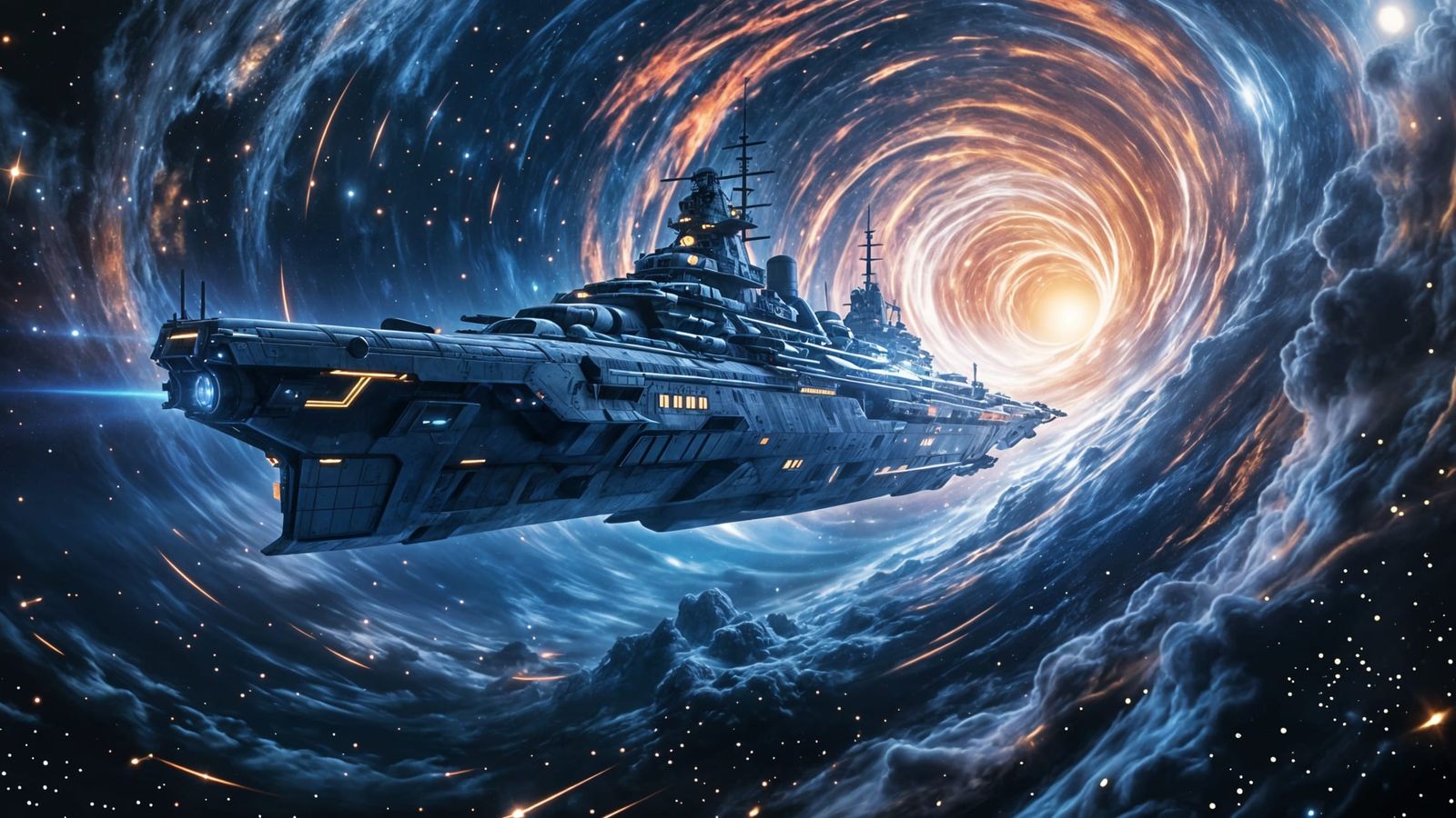 the new massive german space war battleship bismarck flies i...