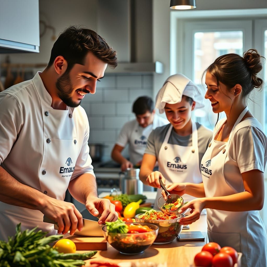 Emaus Group Serves Together in Vibrant Kitchen Scene