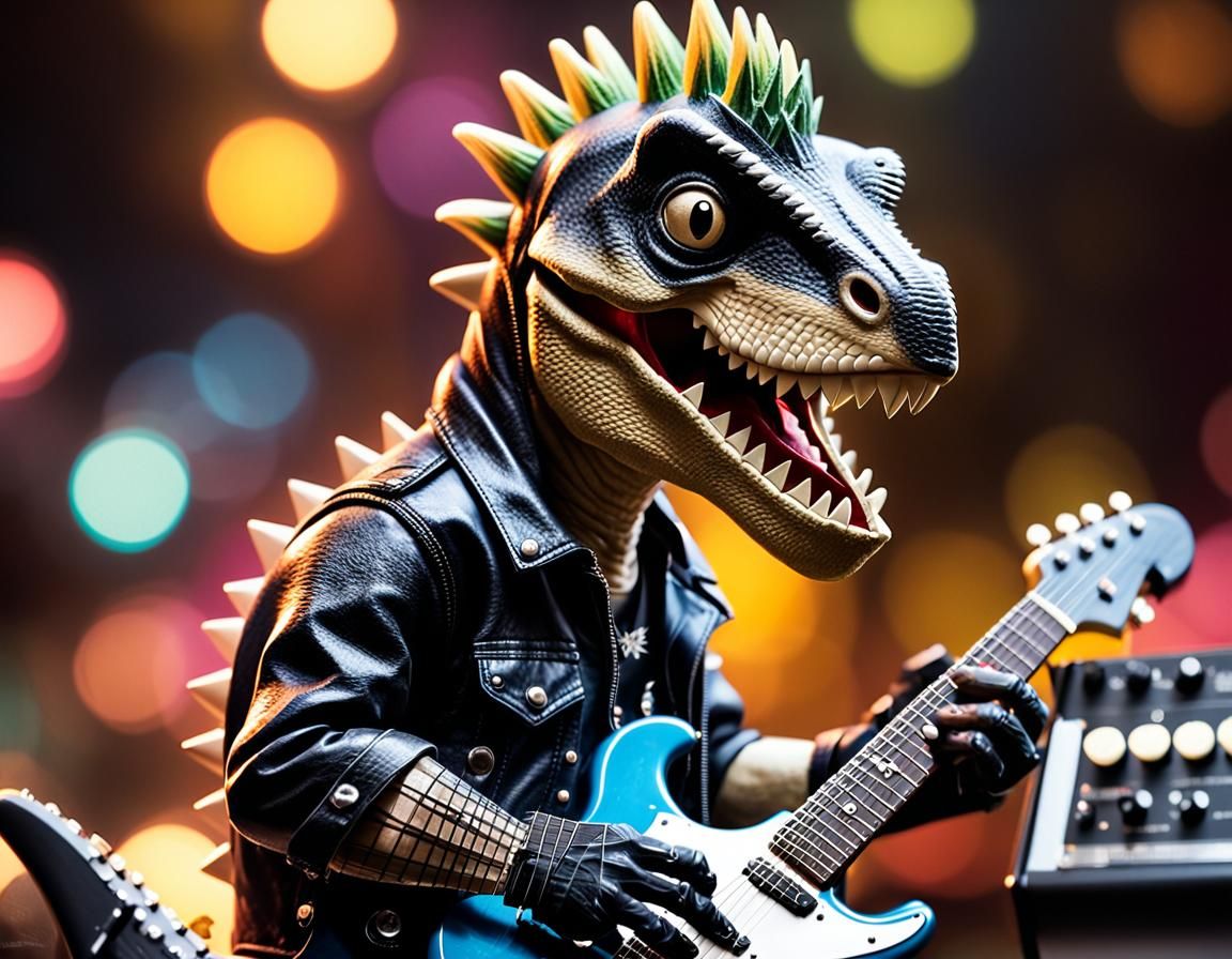Punk Dino Plays Guitar, Macro Photography