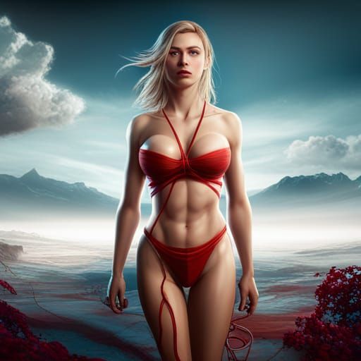 Blonde Beauty with Red String in Fantasy Art