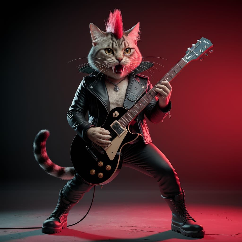 Punk Rock Cat in Electric Guitar Performance