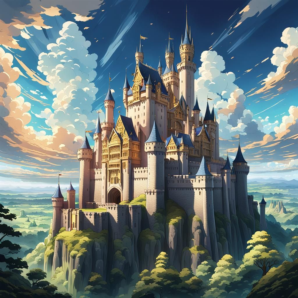 Infinite Castle in Anime Cel-Shaded Style