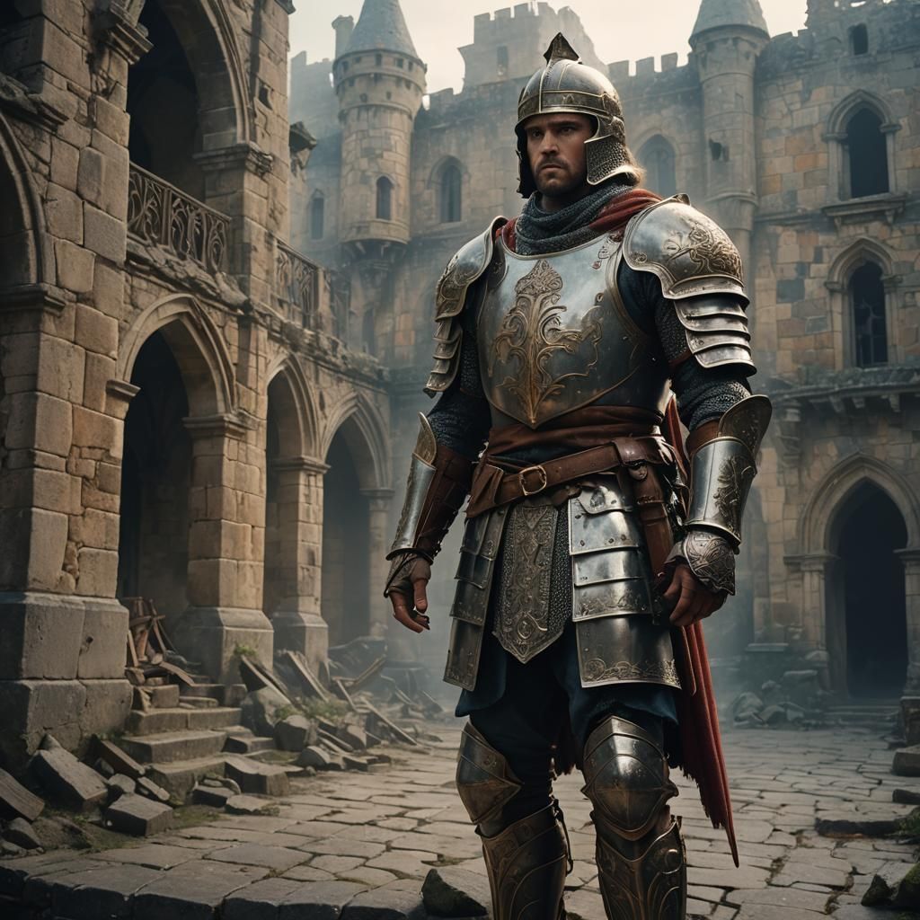 Noble Knight in Ruined Castle: Cinematic Concept Art
