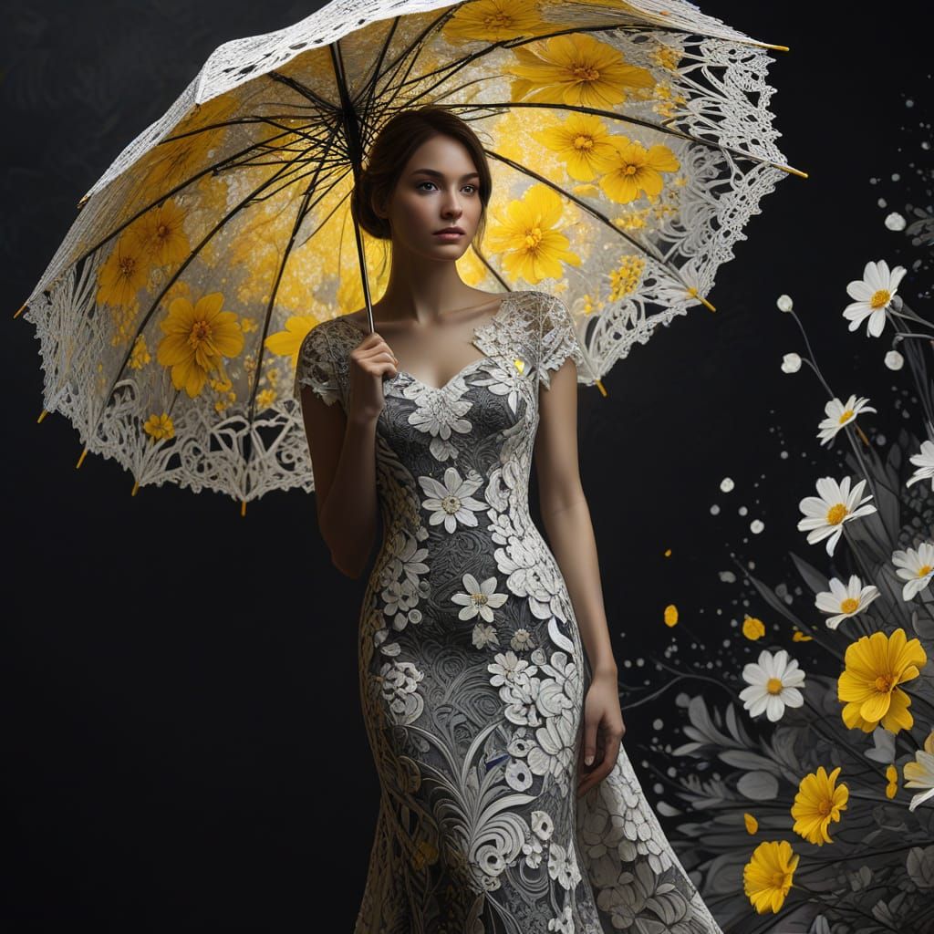 Woman in Lace Gown with Abstract Umbrella