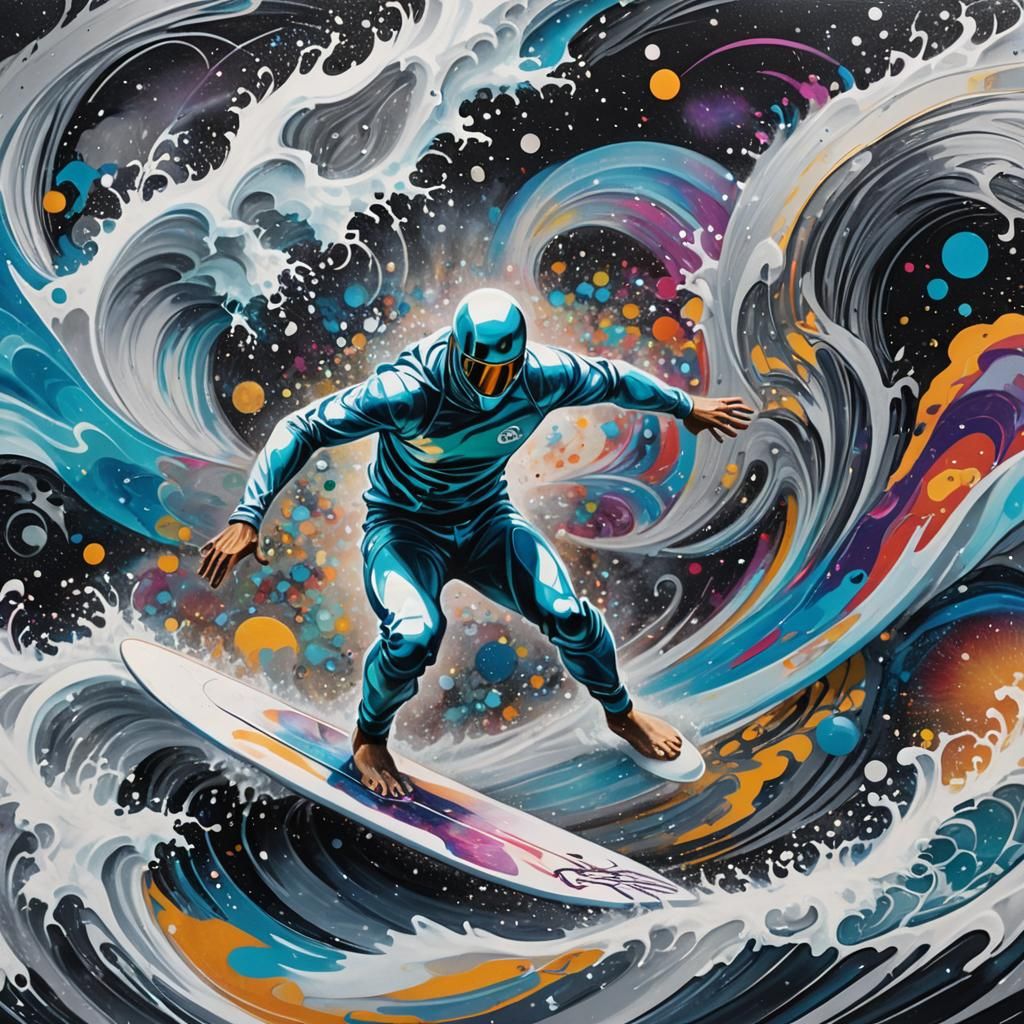 Surreal Surfer Rides Waves of Space and Time