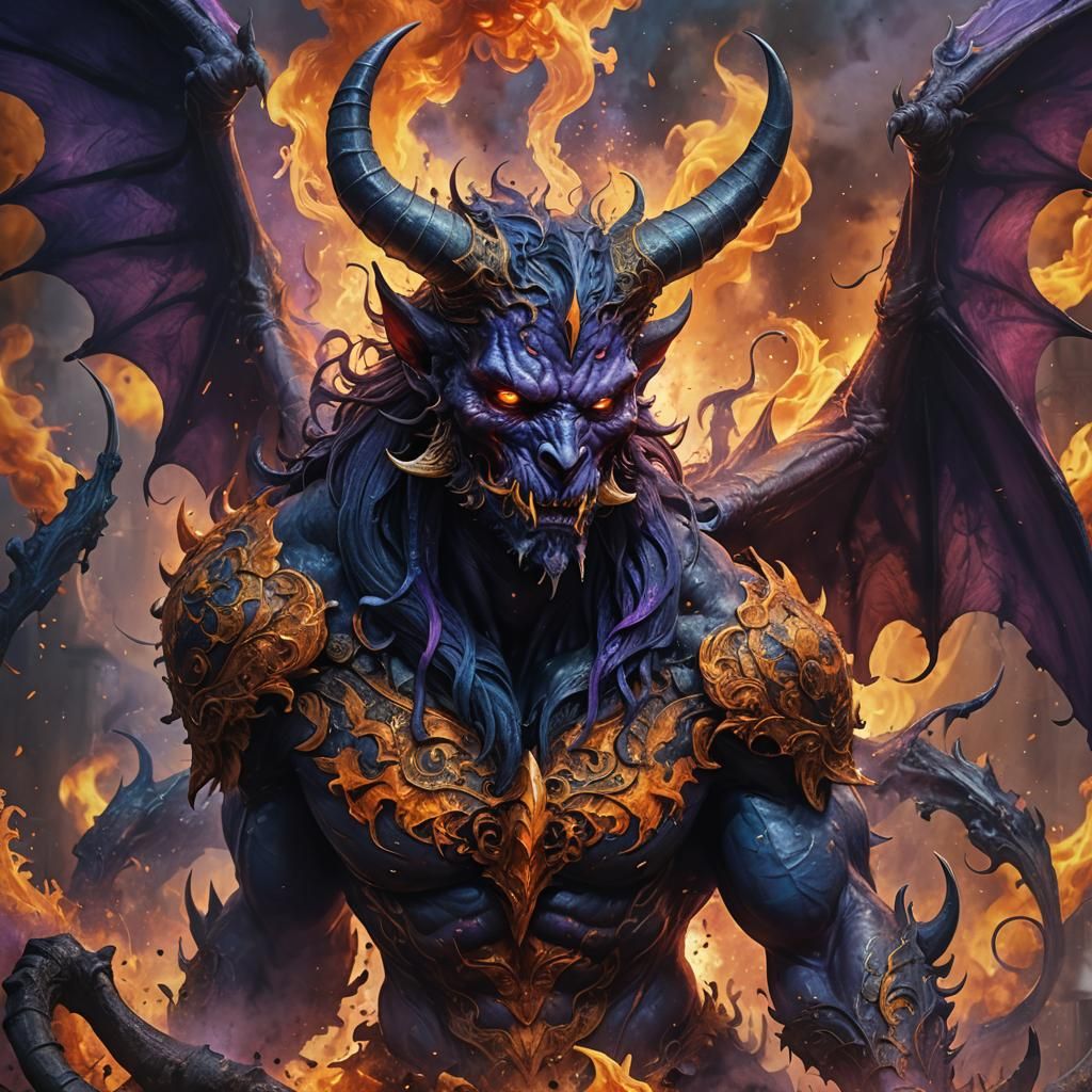 Hyperrealistic Devil with Ornate Horns and Wings