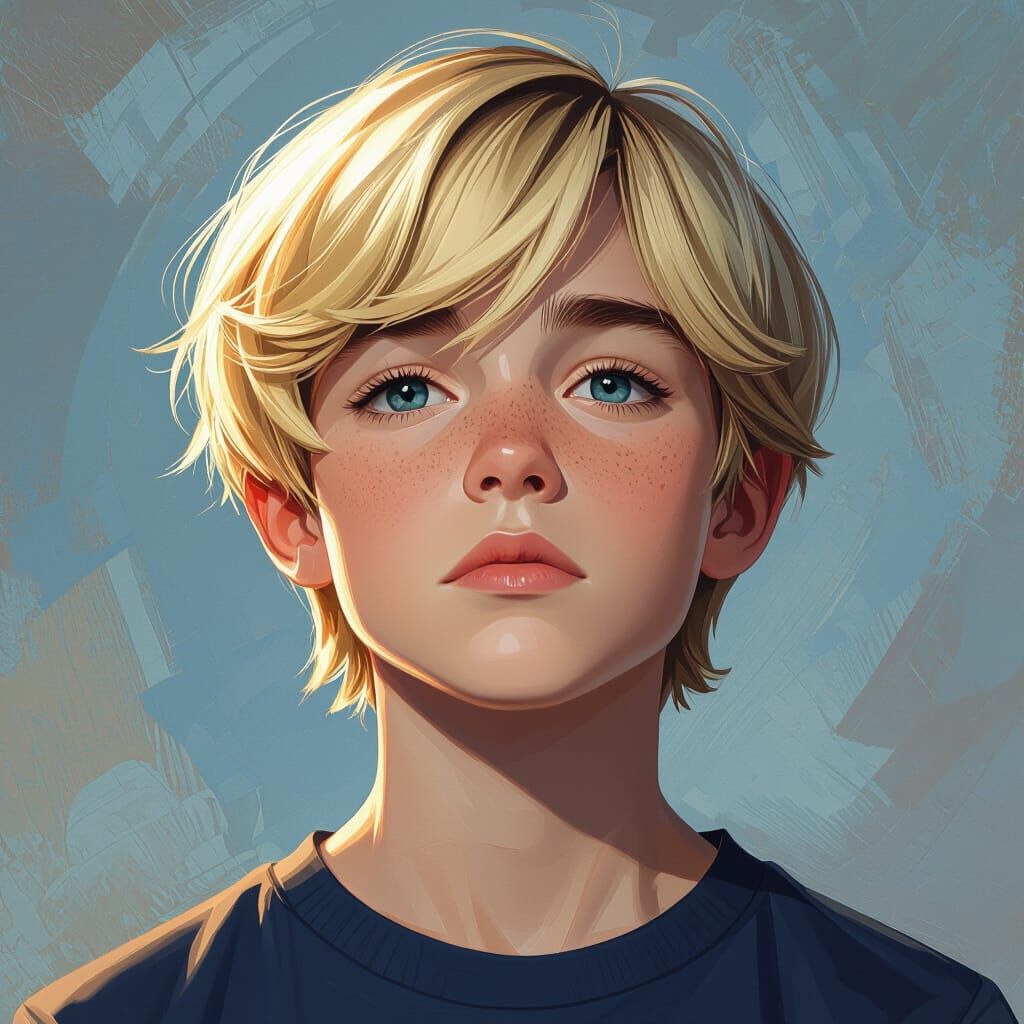 Puzzled Blond Teen Portrait in Hyperrealistic Concept Art