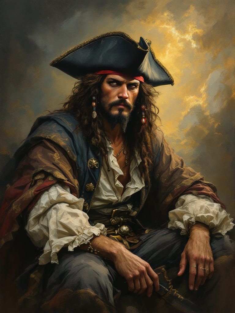Blackbeard Portrait in Romantic Style