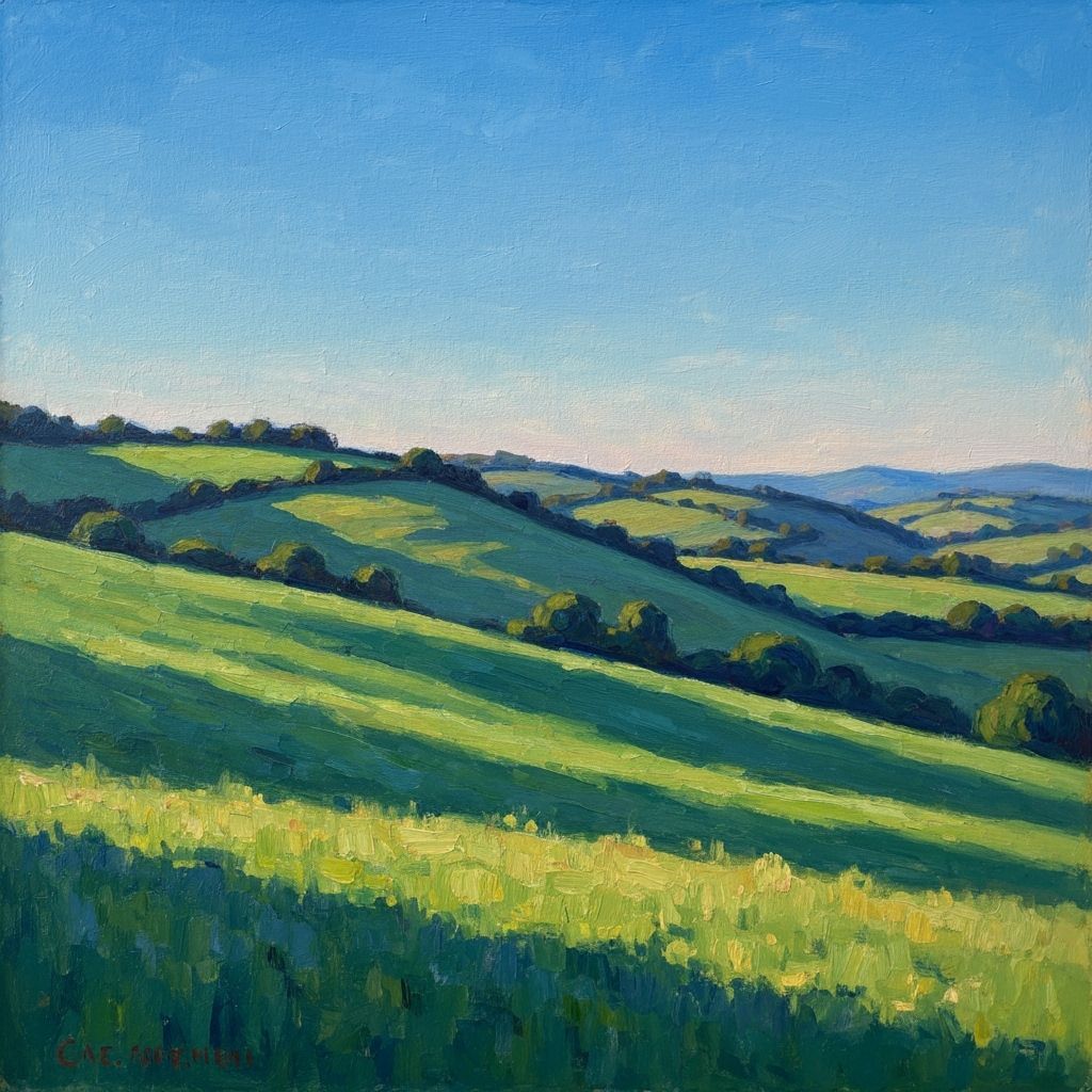 Impressionistic Landscape Painting of Rolling Hills