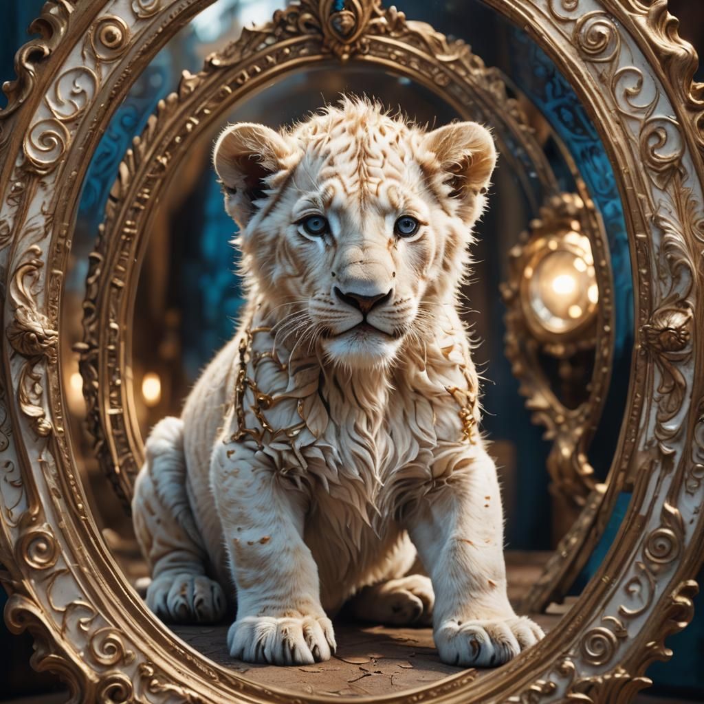 Lion Cub Sees Future Self in Mirror