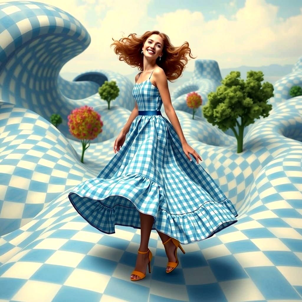 woman in gingham dress