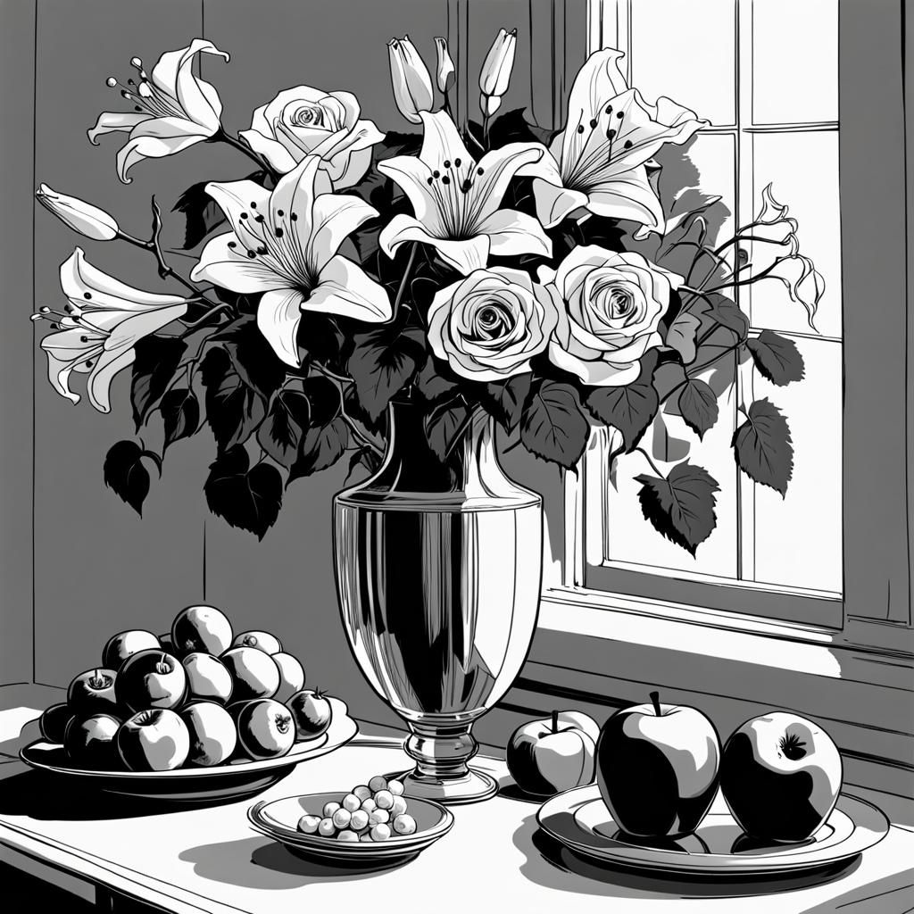 Monochrome Still Life in Comic Book Style