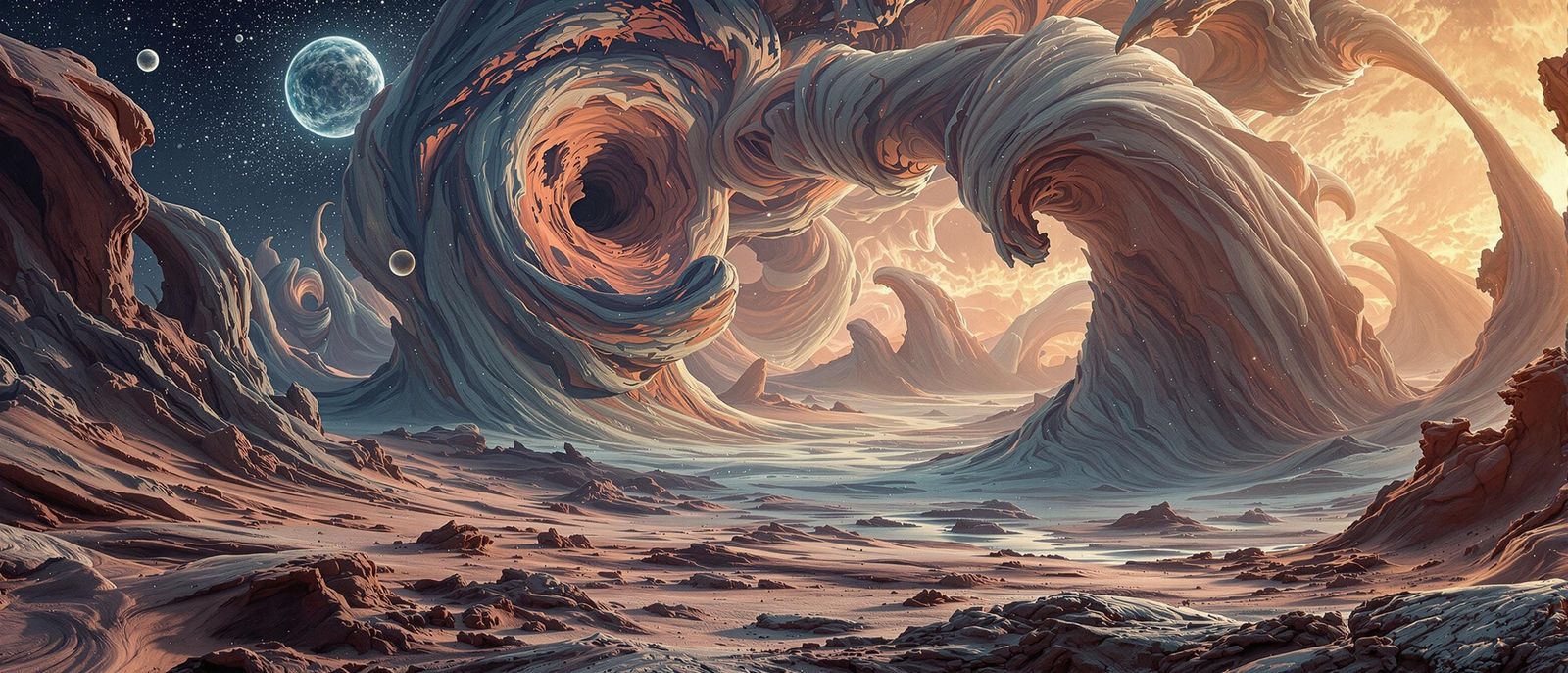 Cosmic Clay Landscape in Retro-Futuristic Style