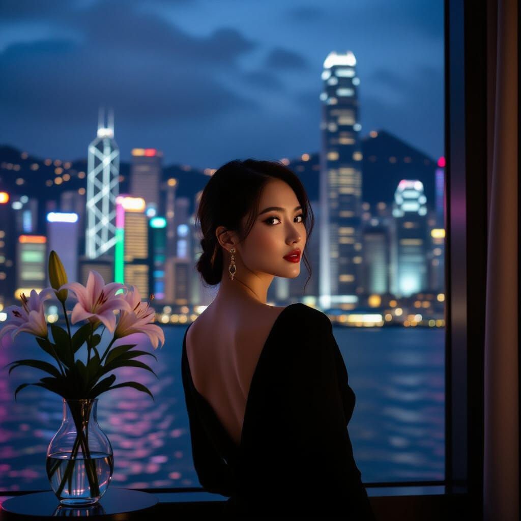 Hong Kong Hotel Room at Night in Cinematic Style