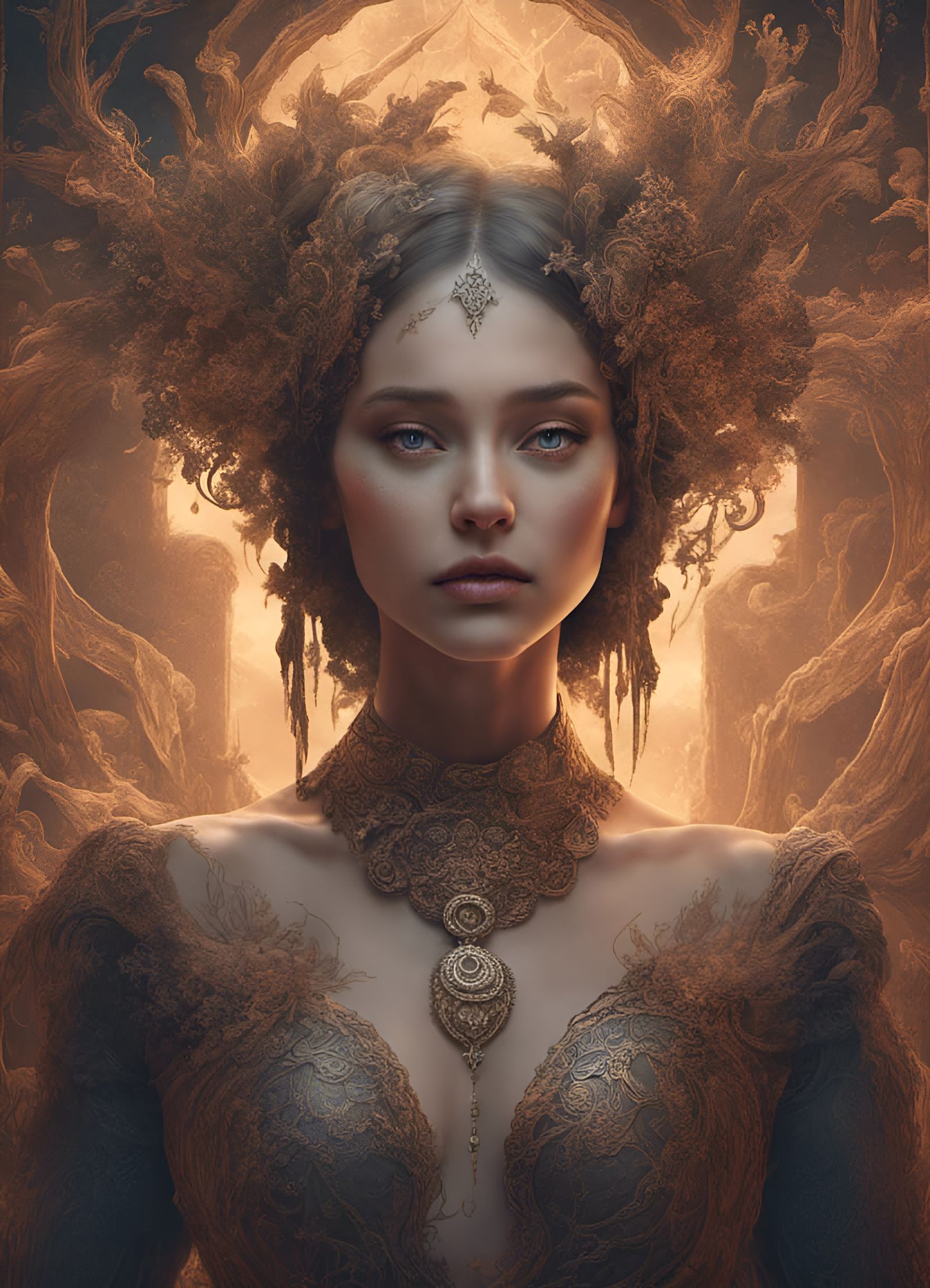 Beautiful Woman Portrait in Detailed Matte Painting