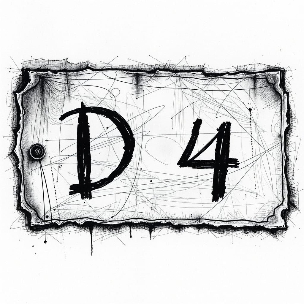Vintage Label "D4" in Charcoal Drawing Style