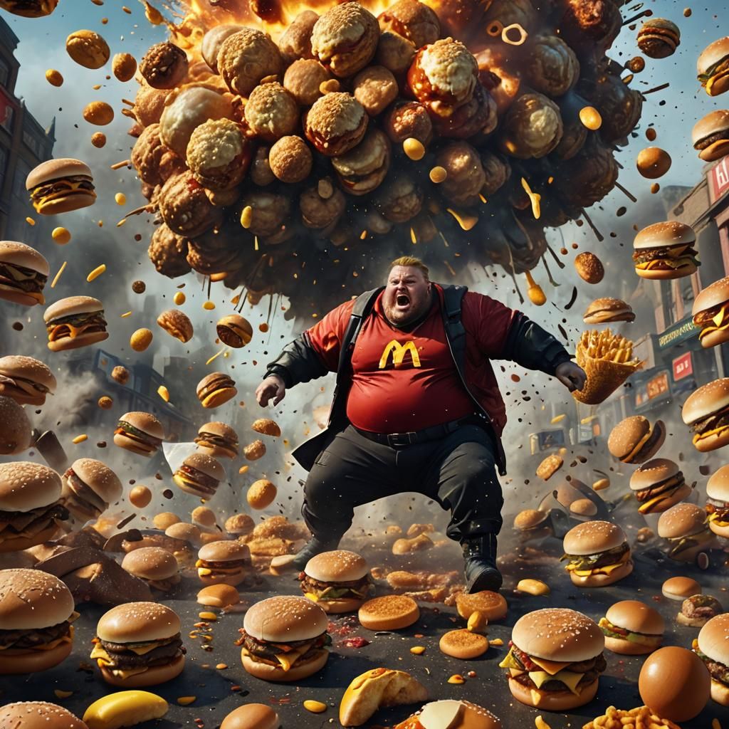 Exploding Man at McDonalds: Detailed Matte Painting