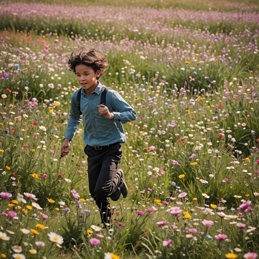 Running with Scissors in Flower Field: Photography