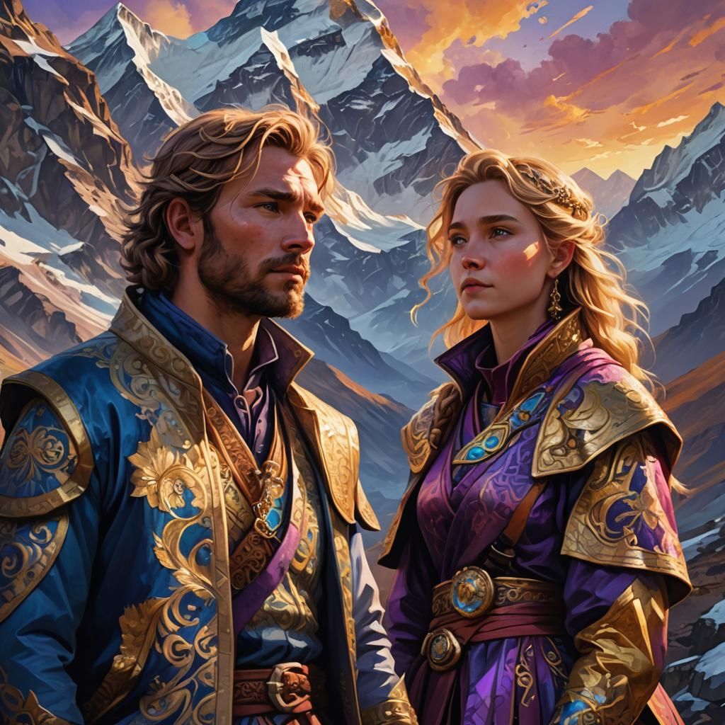 Fantasy Landscape with Figures in Oil Painting Style