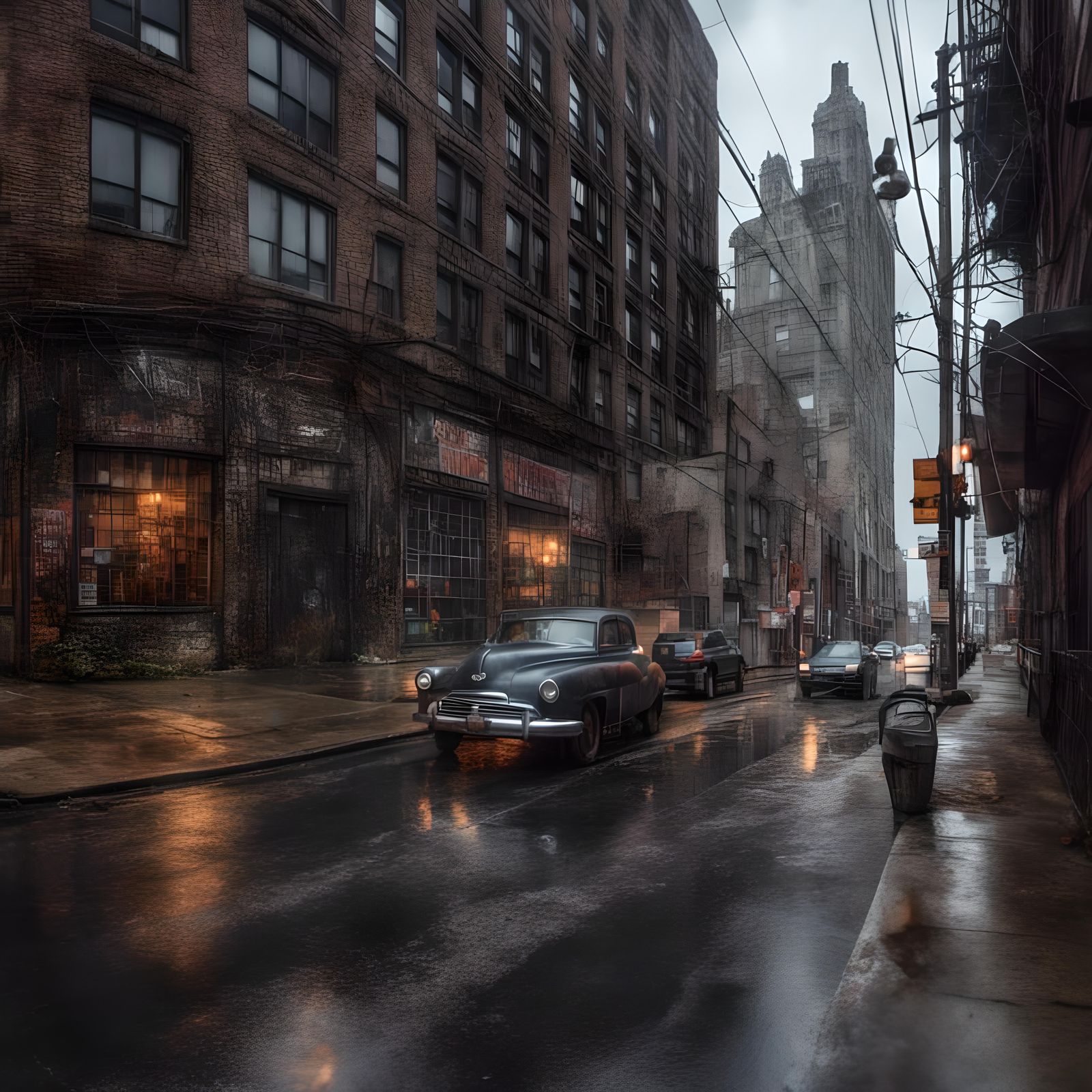 Rainy Cityscape in Detailed Matte Painting Style