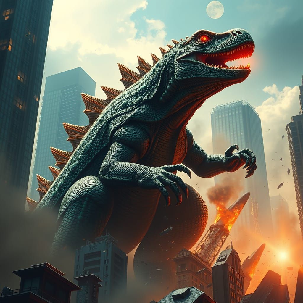 Colossal Emerald Lizard Destroys City