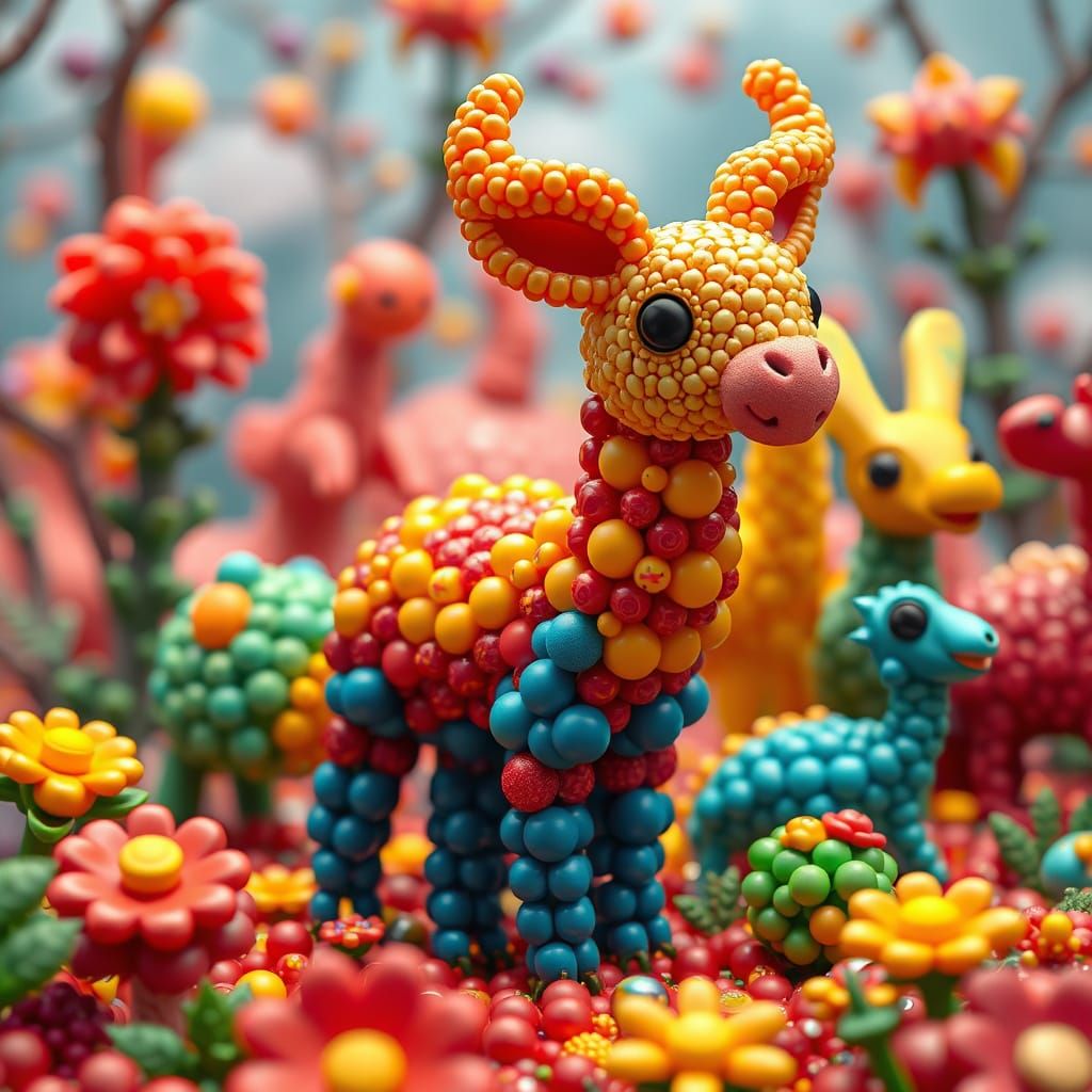 Colourful 3D Beaded Animals in a Fantasy Environment