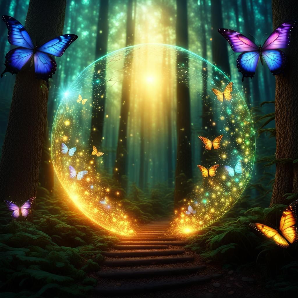 Magical Forest Portal Reveals Butterfly Pathway