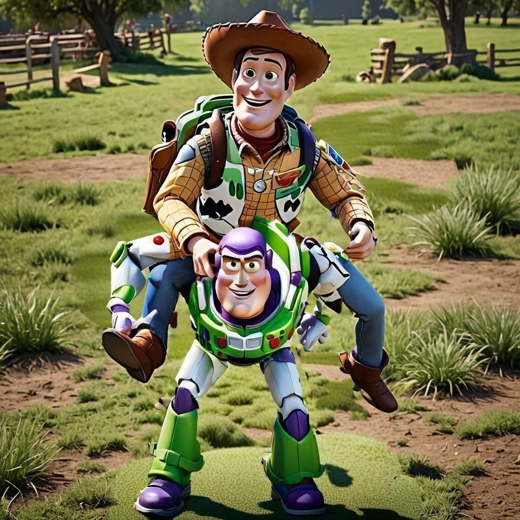 Buzz Lightyear piggyback ride for Woody