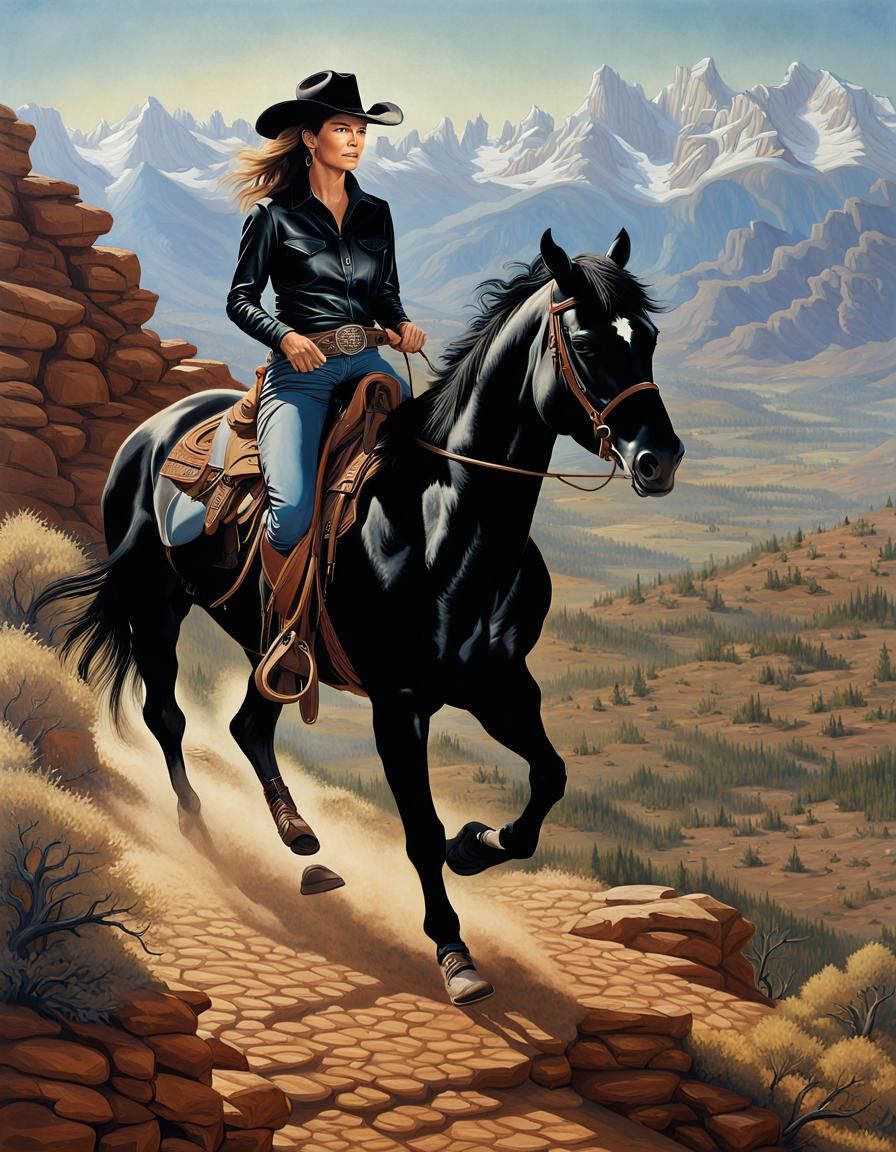 Photorealistic Oil Painting of a Woman on Horseback