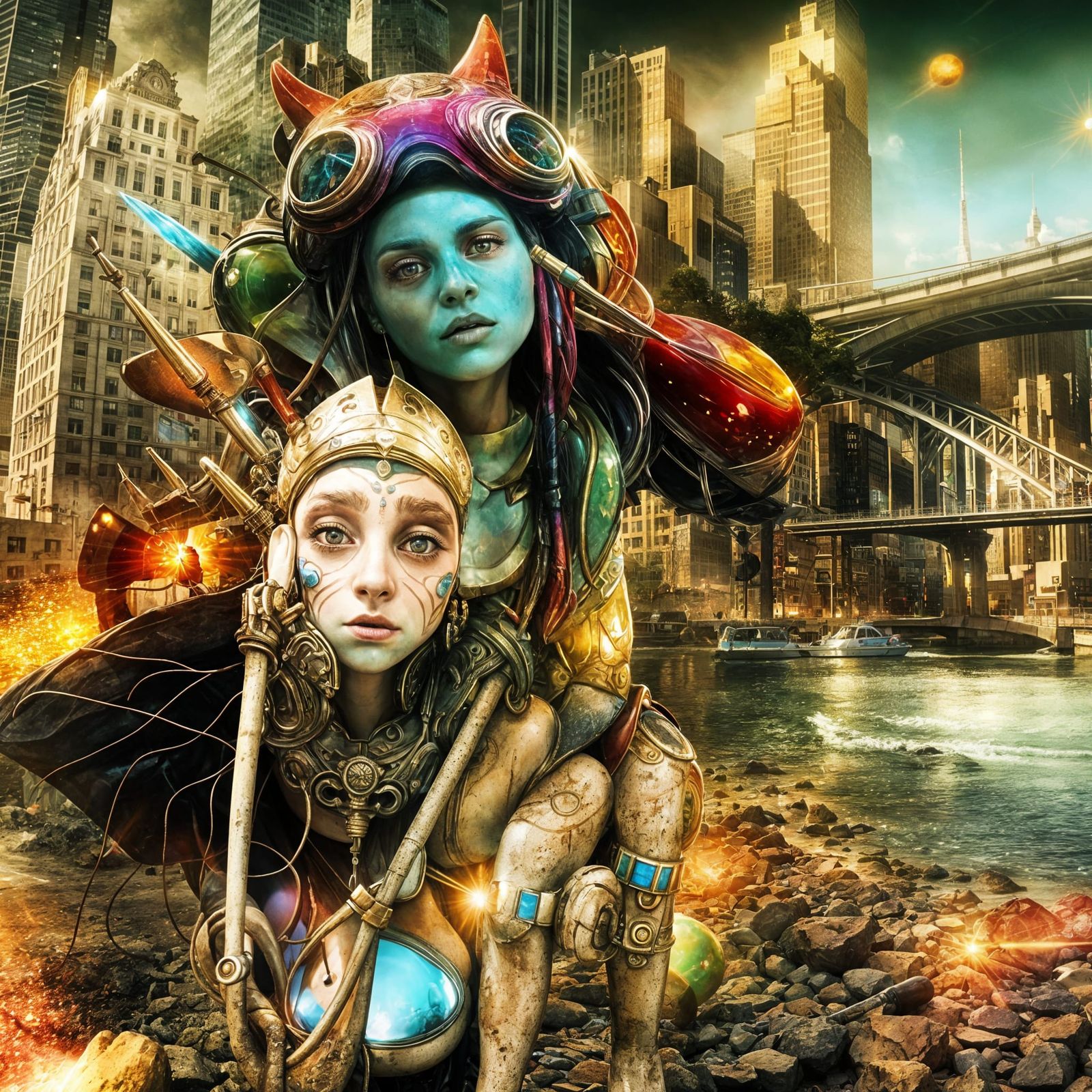 Futuristic Cityscape with Bizarre Creatures in Detailed 8K