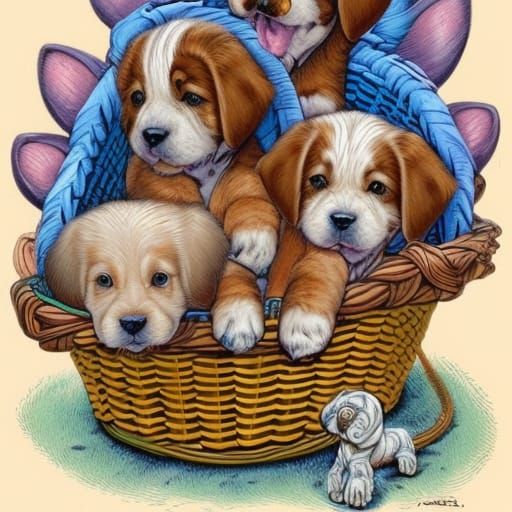 Puppies in a Basket: Adventure Coloring