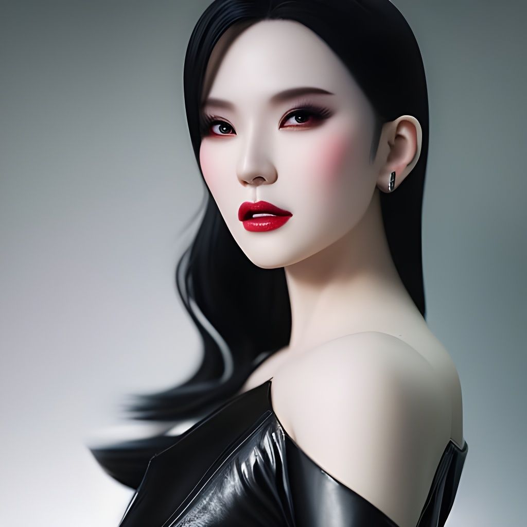 Vampiress Portrait with Pointed Teeth, Digital Illustration