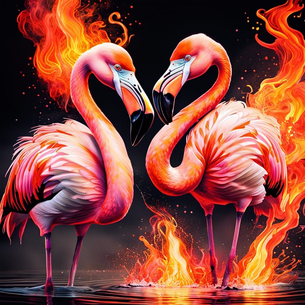 Flamingos Ablaze: A Watercolor Graffiti Art Piece